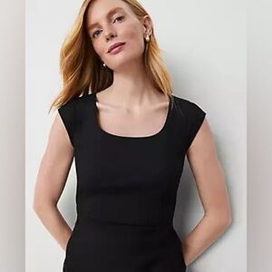 The Petite Scoop Neck Dress in Bi-Stretch by Ann Taylor Black Size 2P NWT
